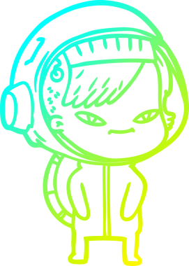 Bir insan tarafından çizilmiş soğuk gradyan çizgili astronot kadın çizimi.