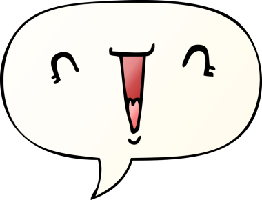 Bir insan tarafından çizilmiş, konuşma baloncuklu şirin çizgi film suratı.