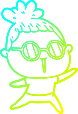 Bir insan tarafından çizilmiş gözlüklü bir karikatür kadın çizimi.