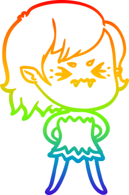 Gökkuşağı gradyan çizgi çizimi Bir insan tarafından çizilmiş rahatsız bir vampir kız çizgi filmi