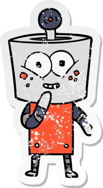 Bir insan tarafından çizilmiş mutlu robot kıkırdamasının sıkıntılı çıkartması.