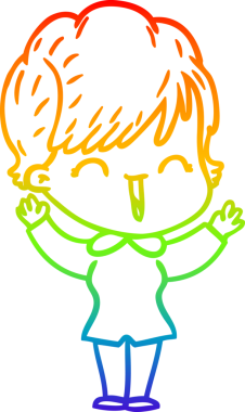 Gökkuşağı gradyan çizgi çizimi bir insan tarafından çizilmiş gülen bir kadın.