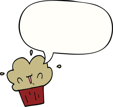 Bir insan tarafından çizilmiş konuşma balonlu kek.