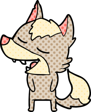 Bir insan tarafından çizilmiş gülen bir kurt.