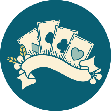 Bir insan tarafından çizilmiş kartların ve pankartın ikonik dövme şekli