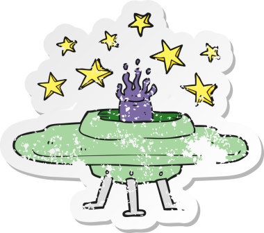 Bir insan tarafından çizilmiş bir uçan daire desenli karikatür çıkartması.