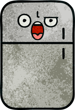 Bir insan tarafından çizilmiş buzdolabının retro grunge desenli karikatürü.