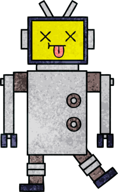 Bir insan tarafından çizilmiş bir robotun retro grunge dokusu