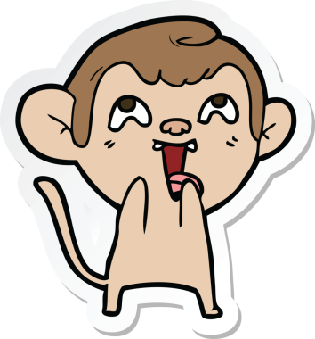 Bir insan tarafından çizilmiş çılgın bir maymun çıkartması.