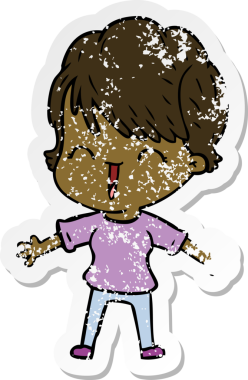 Bir insan tarafından çizilmiş, gülen bir karikatür çıkartması.