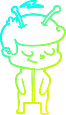 Bir insan tarafından çizilmiş dost canlısı bir uzay adamının soğuk çizgi çizimi.