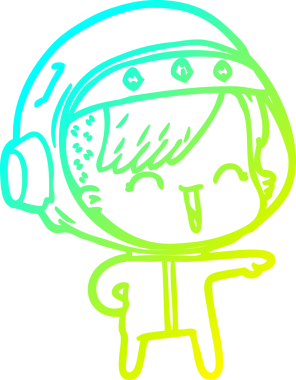 Bir insan tarafından çizilmiş mutlu bir uzay kızının soğuk çizgi çizimi.