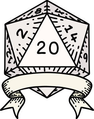 Retro Dövme Biçimi Doğal 20 kritik vuruş D20 zar bir insan tarafından çizildi