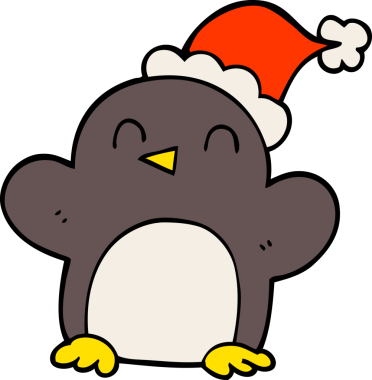 Bir insan tarafından çizilmiş noel şapkası takan karalama pengueni.