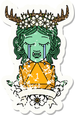 Retro Dövme Tarzı Ağlayan Ork Druid karakteri Bir insan tarafından çizilmiş doğal bir rulo