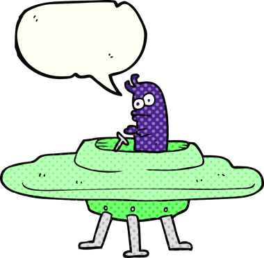 Bir insan tarafından çizilmiş serbest çizilmiş çizgi roman konuşma balonu uçan daire.