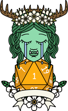 Retro Dövme Tarzı Ağlayan Ork Druid karakteri Bir insan tarafından çizilmiş doğal bir rulo