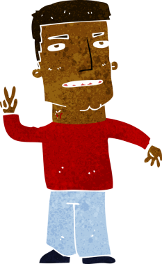 Karikatürist bir insan tarafından çizilmiş barış işareti veriyor.