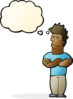 Bir insan tarafından çizilmiş düşünce baloncuğu olan somurtkan bir adam.