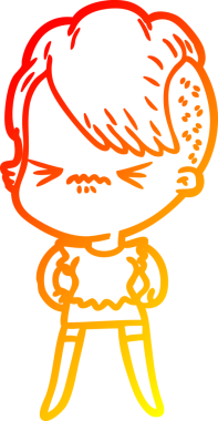 Bir insan tarafından çizilmiş, kızgın bir hipster kızın çizgi çizimi.