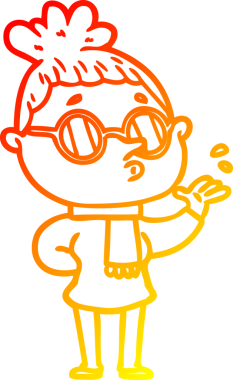 Bir insan tarafından çizilmiş gözlük takan çizgi film kadını çizimi.