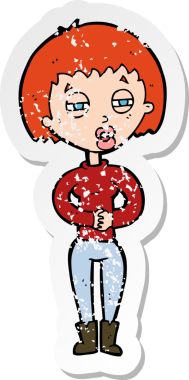 Bir insan tarafından çizilmiş yorgun bir karikatür çıkartması.