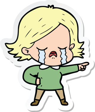 Bir insan tarafından çizilmiş ağlayan bir çizgi film kızına ait etiket.