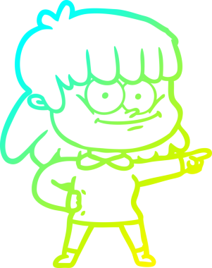 Bir insan tarafından çizilmiş gülümseyen bir çizgi film kızı çizimi.