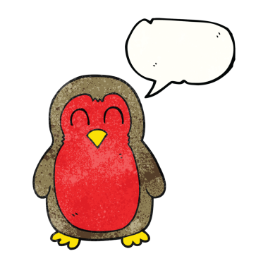 Bir insan tarafından çizilmiş serbest konuşma balonu desenli karikatür noel robini.