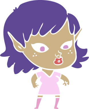 Bir insan tarafından çizilmiş düz renkli bir elf kızı.