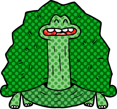 Bir insan tarafından çizilmiş komik karikatür kaplumbağası.