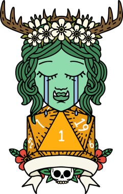 Retro Dövme Tarzı Ağlayan Ork Druid karakteri Bir insan tarafından çizilmiş doğal bir rulo