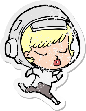 Çizgi film çıkartması. Bir insan tarafından çizilen güzel astronot kız.