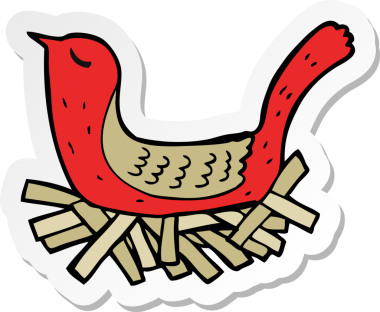 Bir insan tarafından çizilmiş yuvadaki çizgi film kuşunun çıkartması.