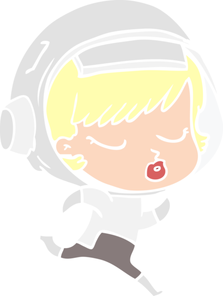 Düz renkli çizgi film. Bir insan tarafından çizilen güzel astronot kız.