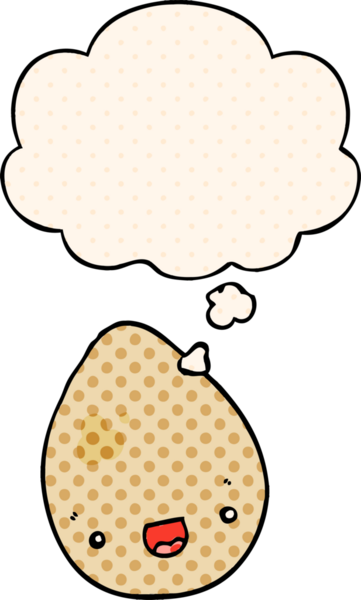 Çizgi roman tarzında bir insan tarafından çizilmiş düşünce baloncuklu çizgi film yumurtası.