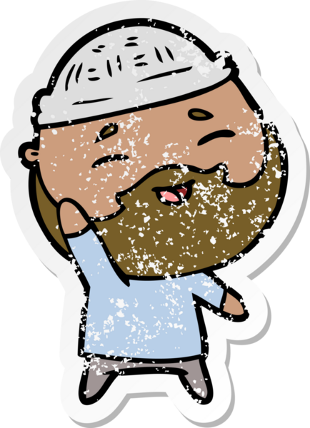 Bir insan tarafından çizilmiş mutlu sakallı bir adamın sıkıntılı çıkartması.