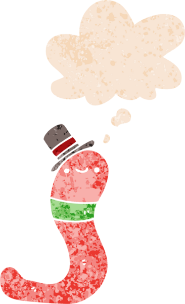 Homurdanan düşünce baloncuğu olan sevimli çizgi film solucanı bir insan tarafından çizilmiş tedirgin geçmiş dokular.