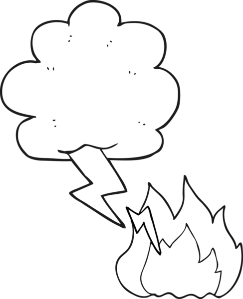 Bir insanın çizdiği siyah beyaz karikatür gökgürültüsü yıldırım çarpması