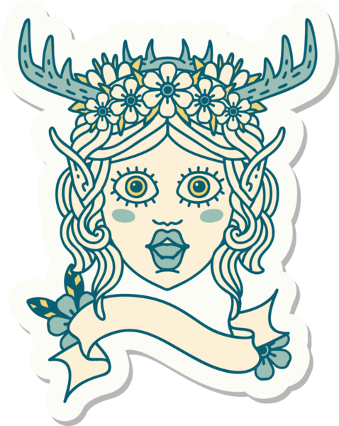 Bir insan tarafından çizilmiş bir Elf Druid karakterinin çıkartması.