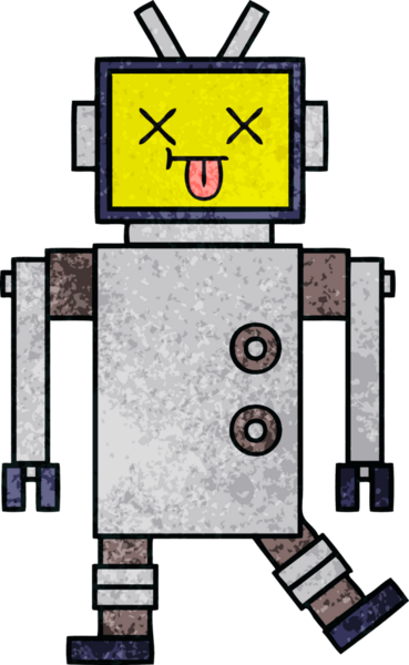 Bir insan tarafından çizilmiş bir robotun retro grunge dokusu