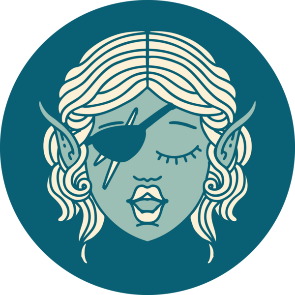 Retro Dövme Tarzı Elf düzenbaz karakter yüzü Bir insan tarafından çizildi