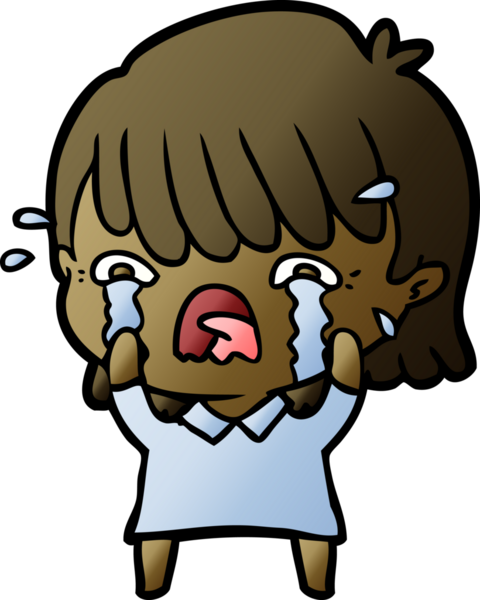 Bir insan tarafından çizilmiş ağlayan çizgi film kızı.