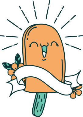 Bir insan tarafından çizilmiş dövme stili buz lolipoplu parşömen.