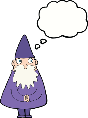 Bir insan tarafından çizilmiş düşünce baloncuğu olan çizgi film sihirbazı