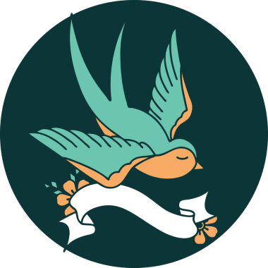 Bir insan tarafından çizilmiş bir kırlangıç sancağıyla dövme stili simgesi