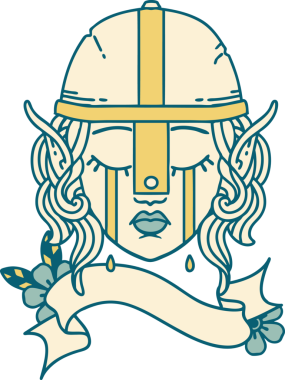 Retro Dövme Tarzı Ağlayan Elf Savaşçısı karakteri bir insan tarafından çizilmiş