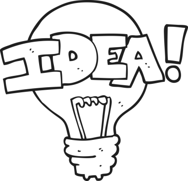 Bir insan tarafından çizilmiş siyah beyaz çizgi film fikri ampul sembolü.