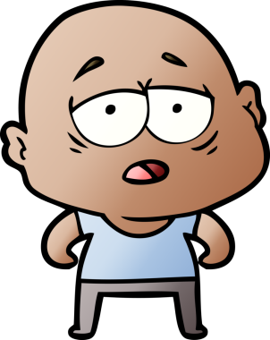 Bir insan tarafından çizilmiş yorgun, kel bir adam.