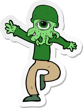 Bir insan tarafından çizilmiş uzaylı canavar bir adamın çıkartması.